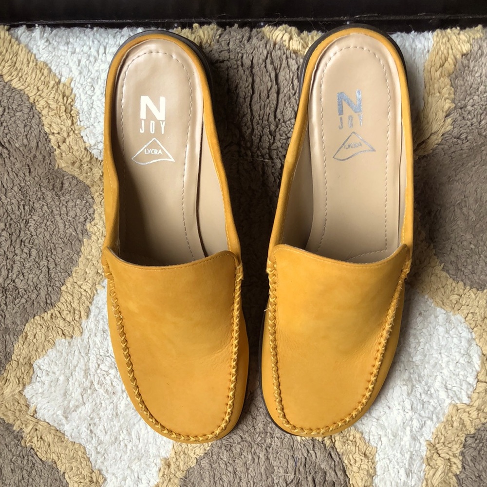 “N JOY Lycra “ mustard mule shoe on size 7